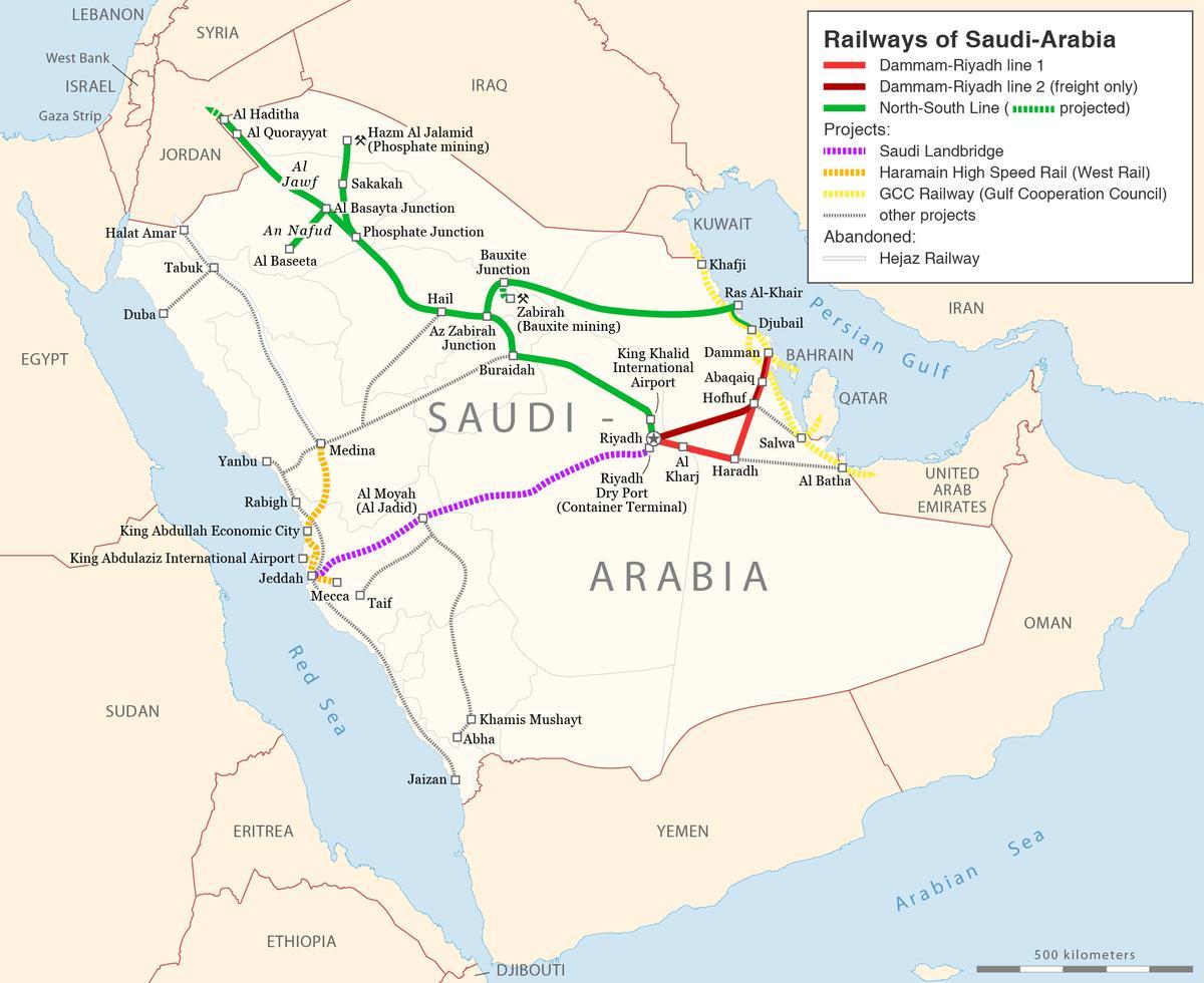 نقشه عربستان سعودی راه آهن