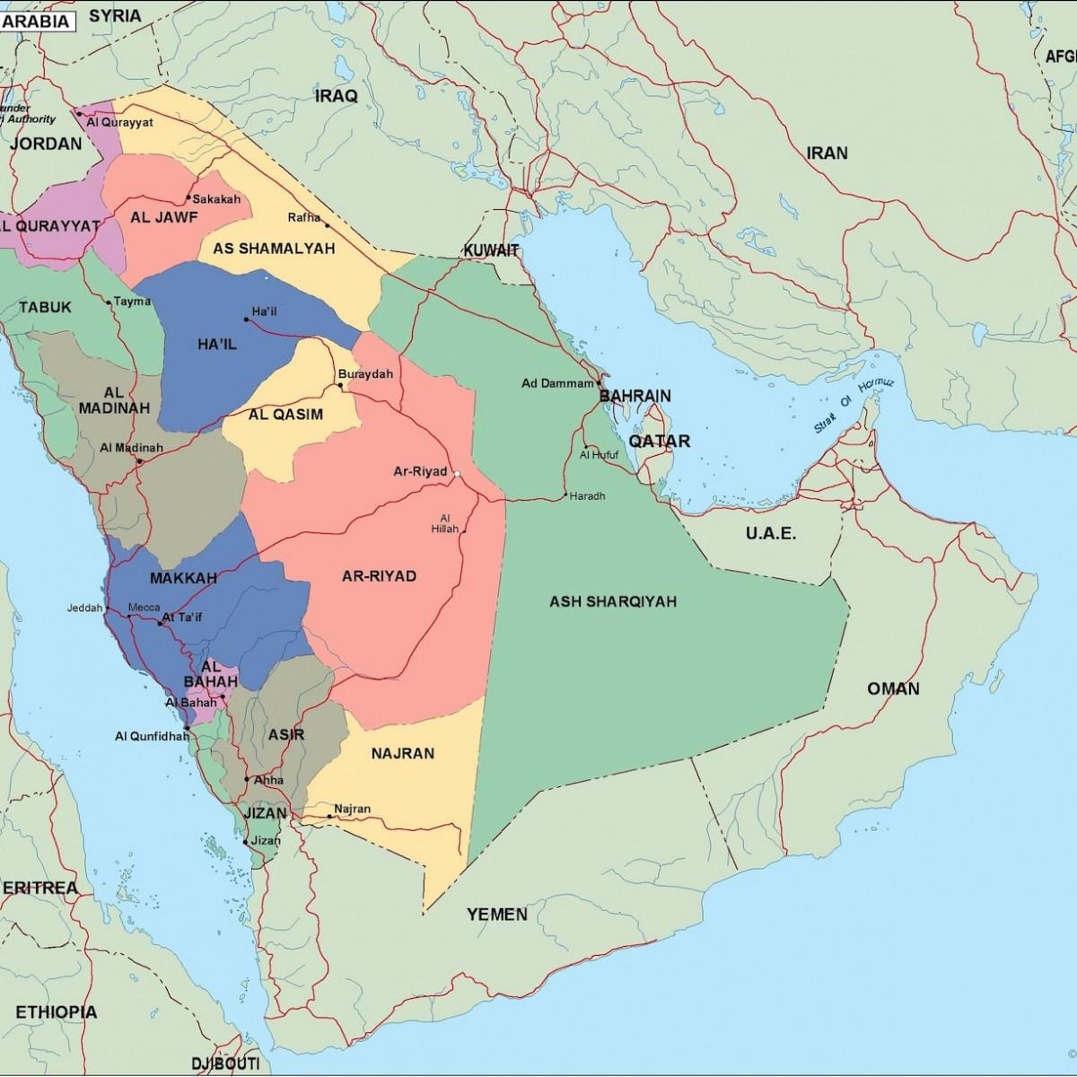 نقشه عربستان سعودی شهرستانها