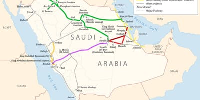 نقشه عربستان سعودی راه آهن
