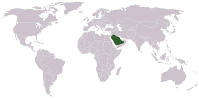 عربستان سعودی در یک نقشه جهان
