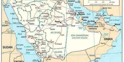 نقشه عربستان سعودی با نام شهر