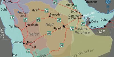 نقشه عربستان سعودی با شهرها فاصله